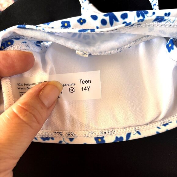 Girls' 2 Piece Ditsy Floral Print Knot Front Ruched Triangle Bikini Swimsuit Whi - Picture 3 of 5